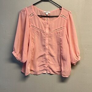 Papaya Light Pink Blouse with Lace Trim 0137